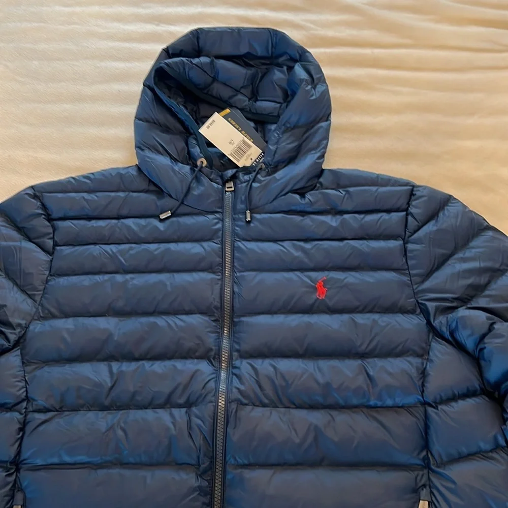 Polo Ralph Lauren Men’s Hooded Puffer Navy Blue Jacket Size L - Picture 2 of 16